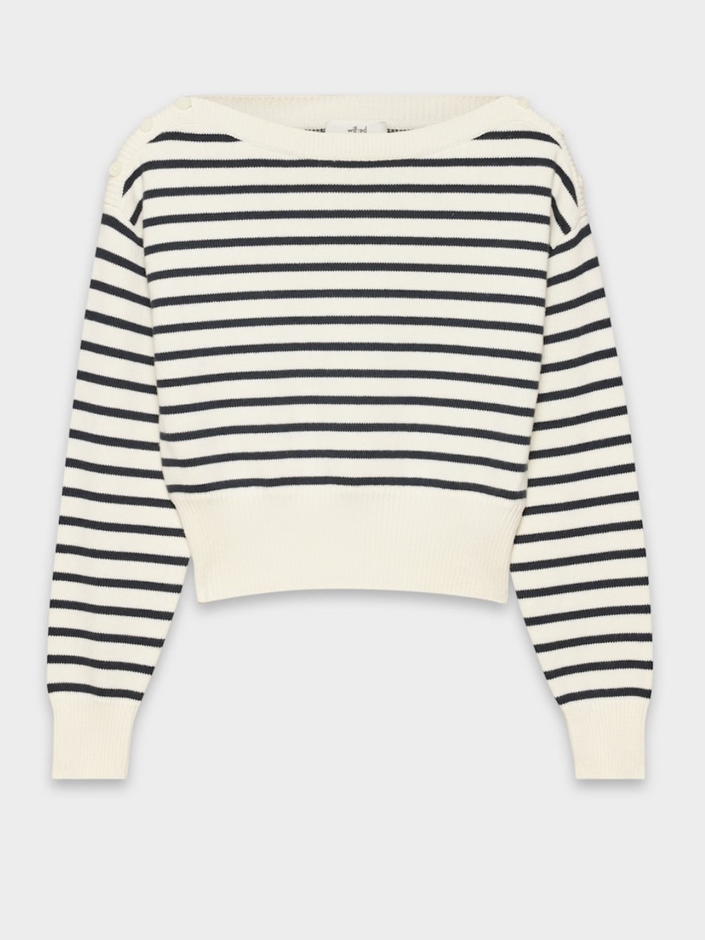 Wilfred Cream and Black Striped Crewneck Sweater